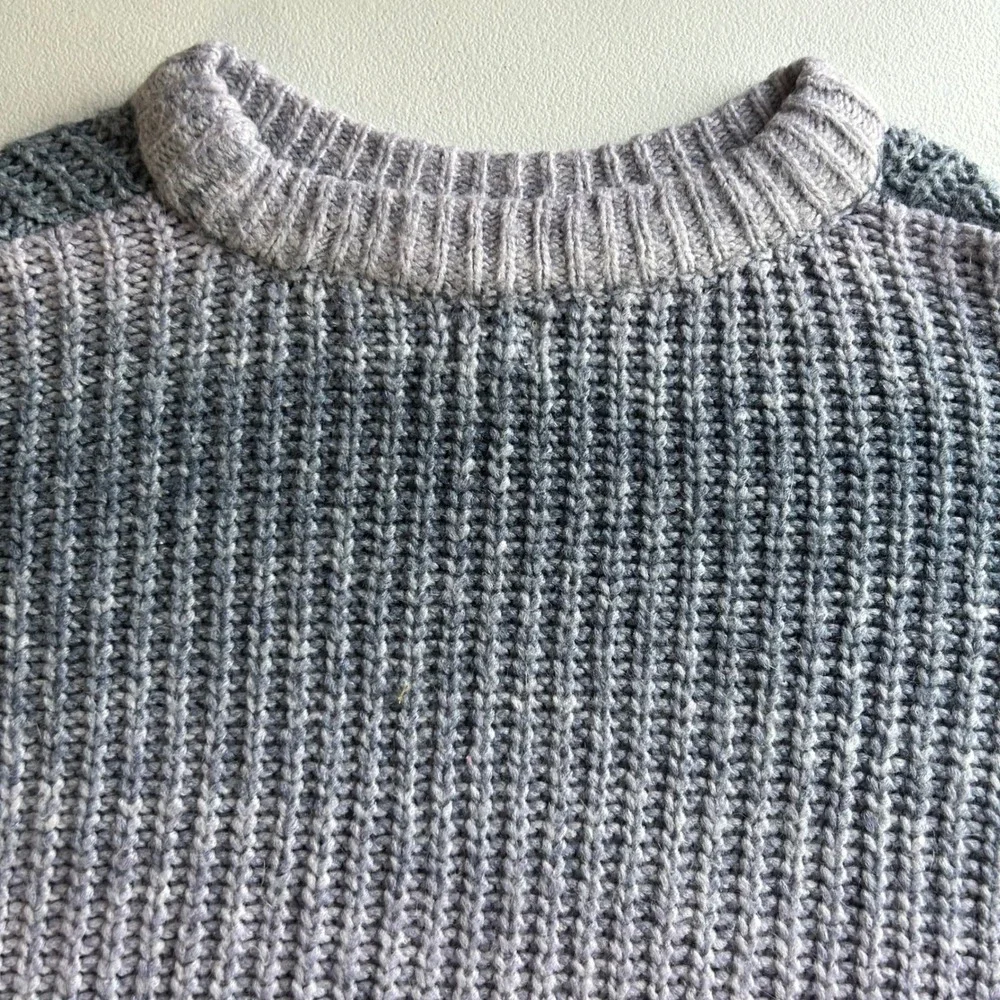A New Day Ombre Chunky Ribbed‎ Knit Crewneck Sweater Grey Lavender XL